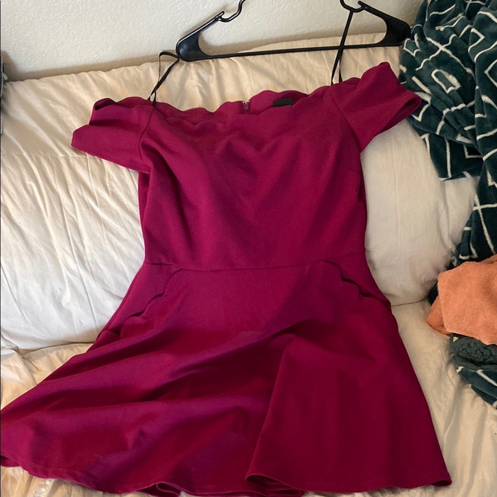 B Darlin Red Off-Shoulder Fit and Flare Mini Dress